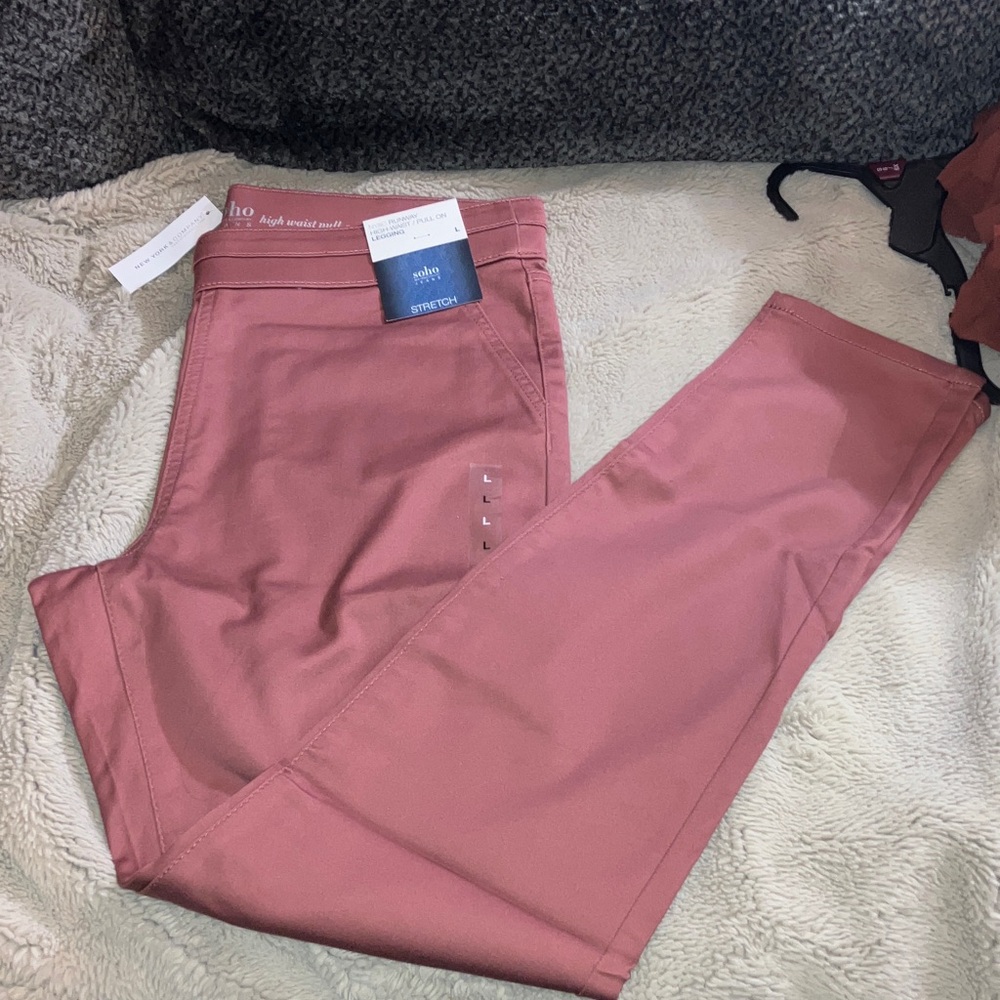NWT New York & Company Soho High Waist Pull-On Rose Leggings, Large